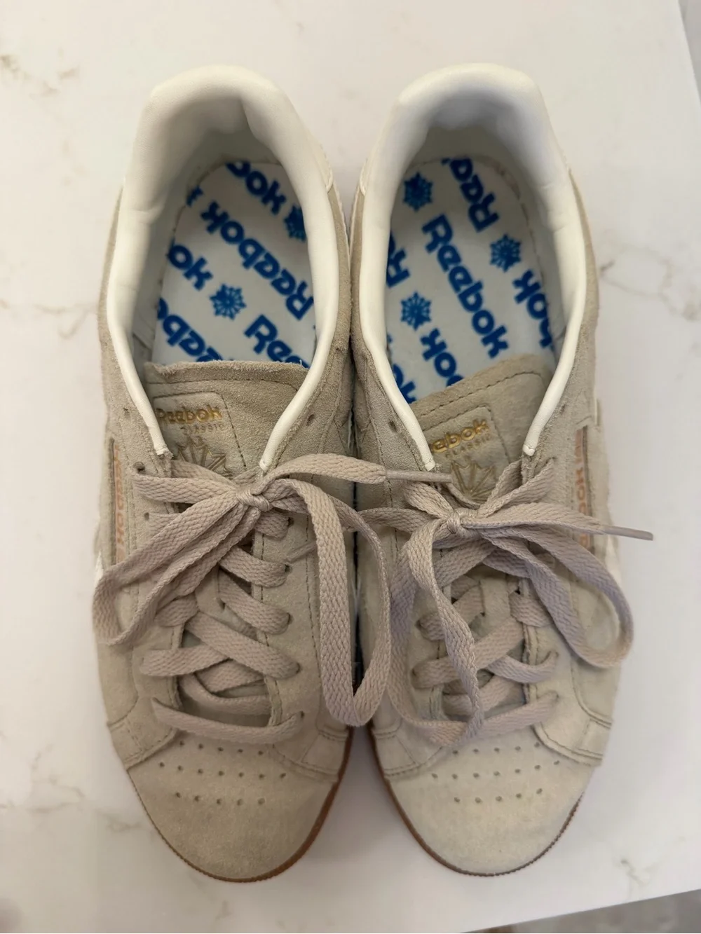 Reebok women’s Suede Sneaker - Taupe, White & Gum